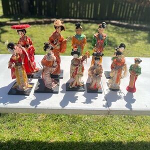 Vintage Japanese Geisha Doll Collection (10) Handmade Japanese, East Asian Dolls